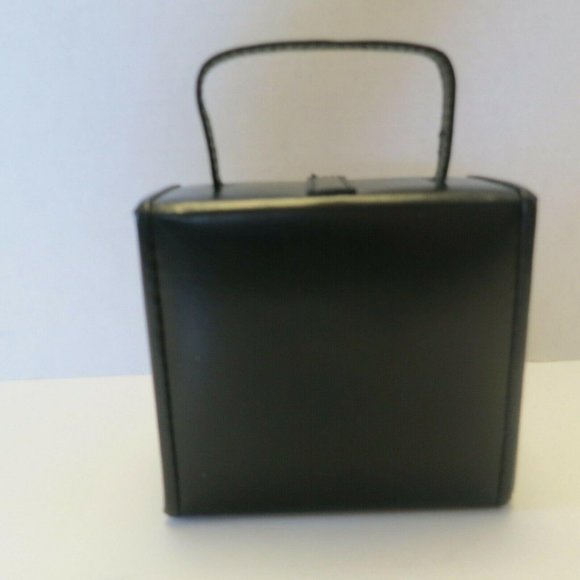 Portable Travel Black Jewelry Case Box with Handle and Gold-tone Clasp - Picture 2 of 6